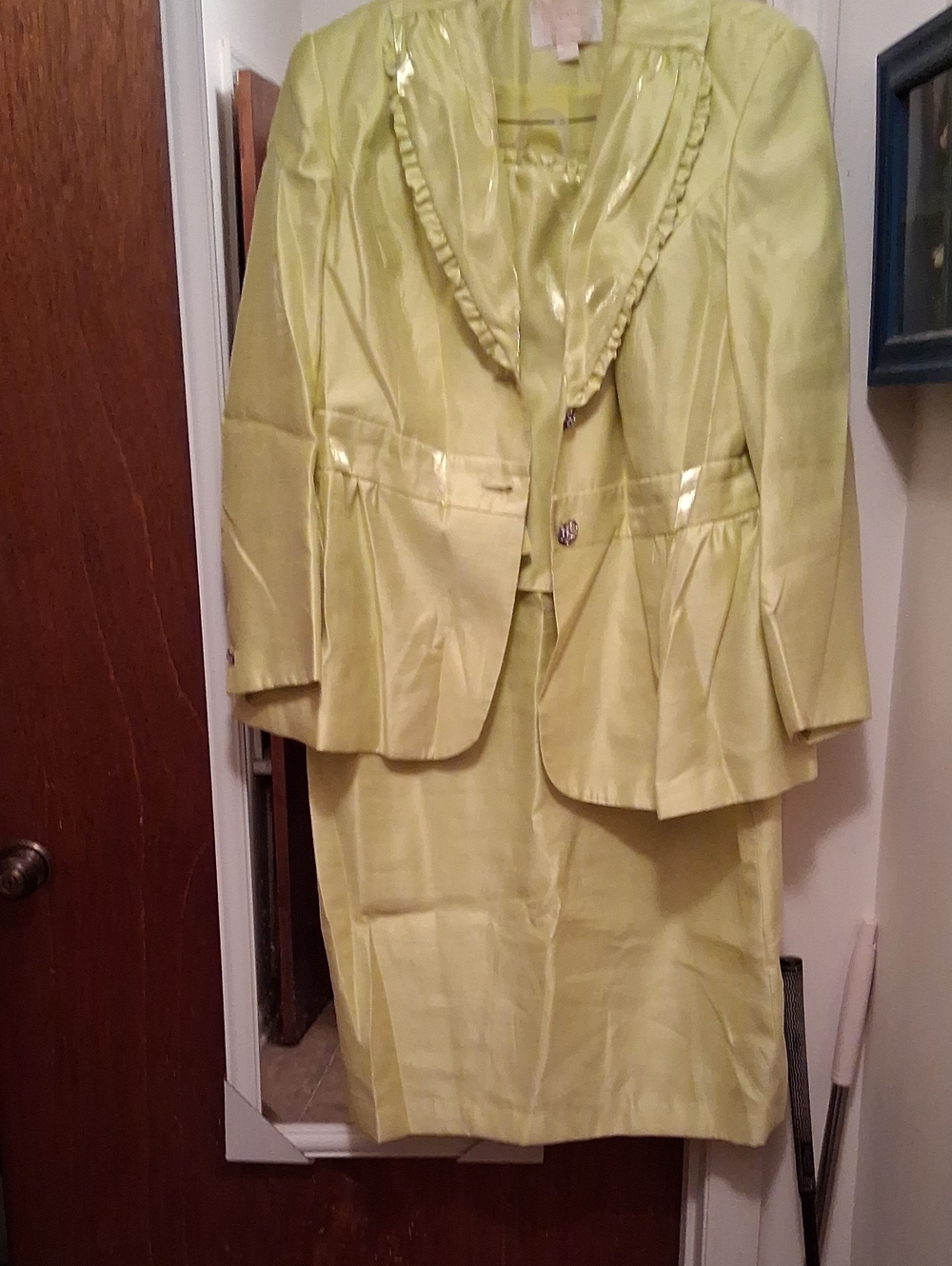 Lime Green Satin  Two Piece Suit